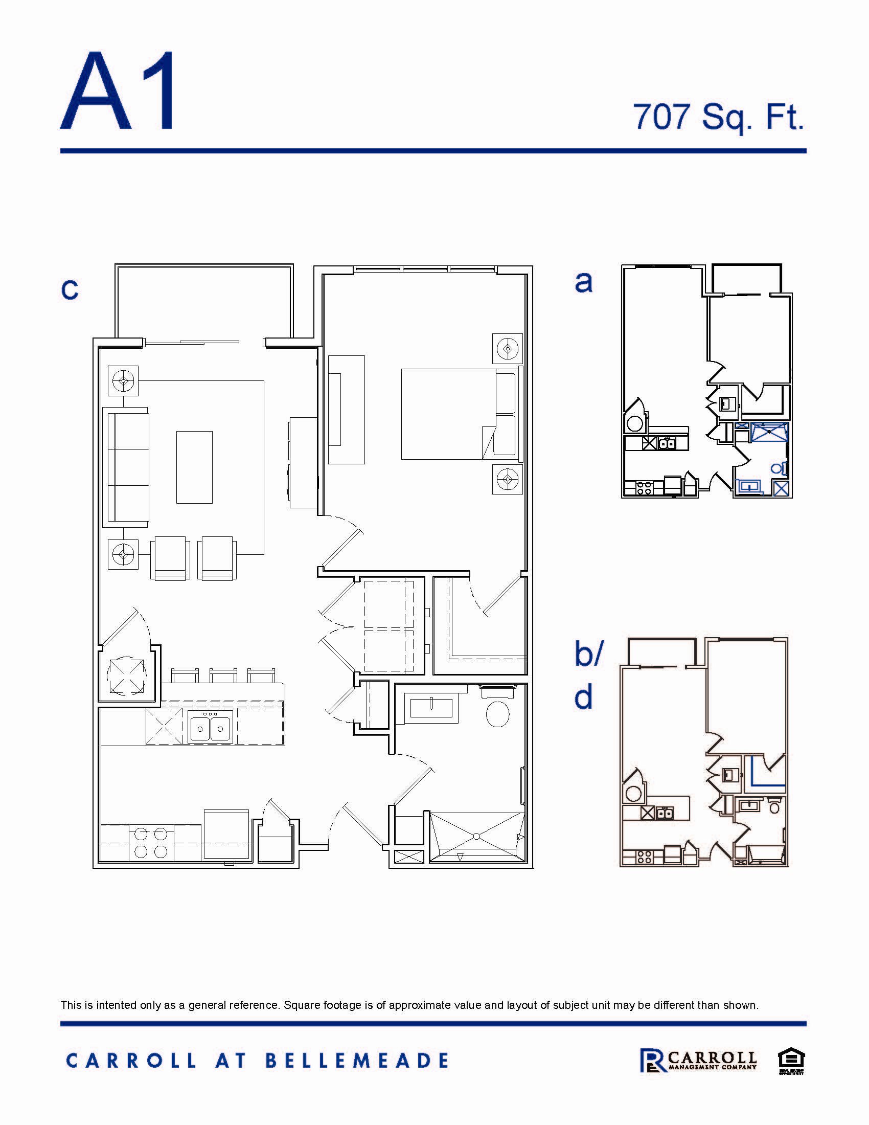 A1 Floor Plan Carroll at Bellemeade 1 Bedroom Apartment Floor Plan